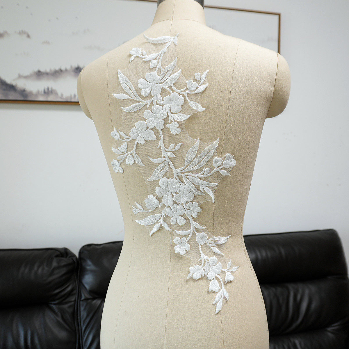 Embellish Craft - White Floral Leaf Sequins Appliqued Patches