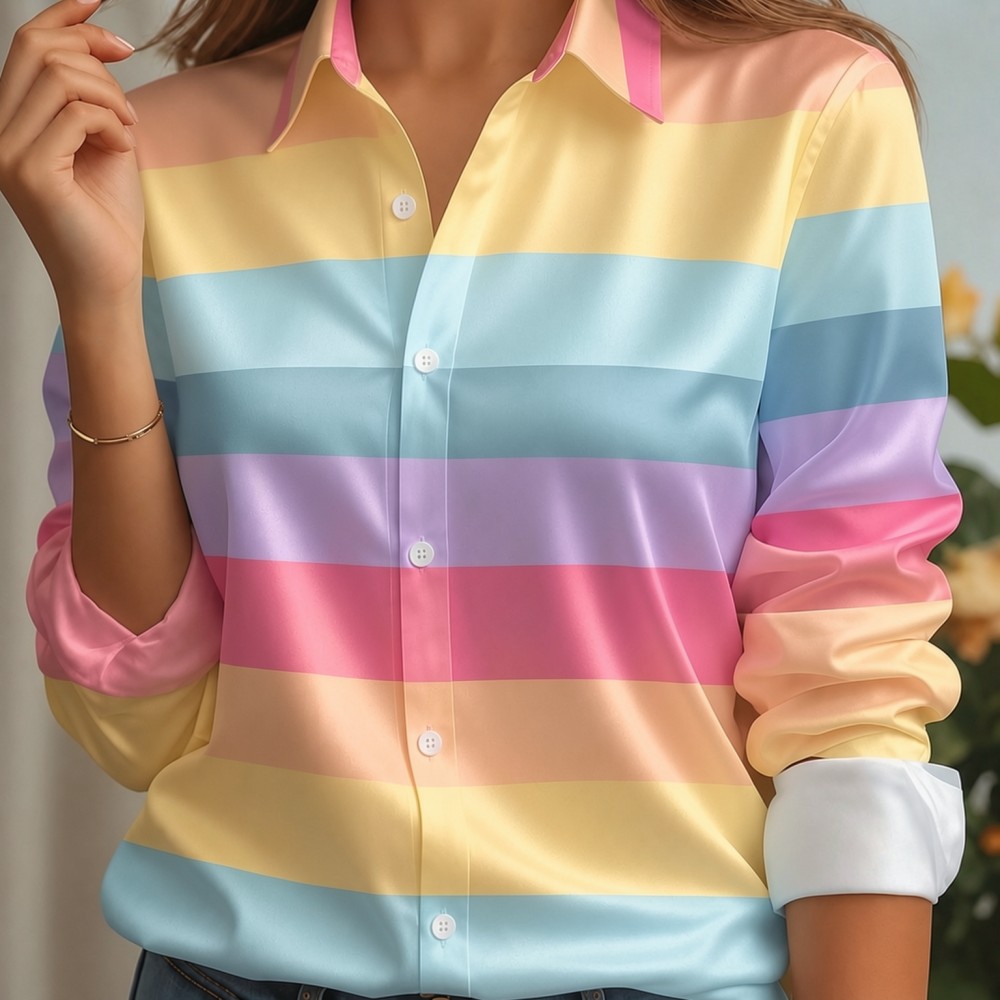 Women Satin Lapel Collar Shirt - Embellish Knit review and price