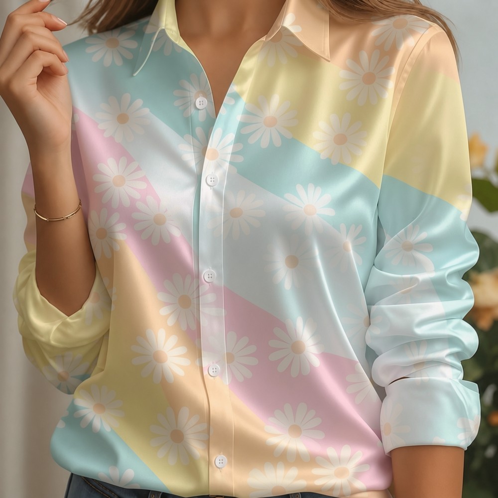 Women Satin Lapel Collar Shirt - Embellish Knit review and price